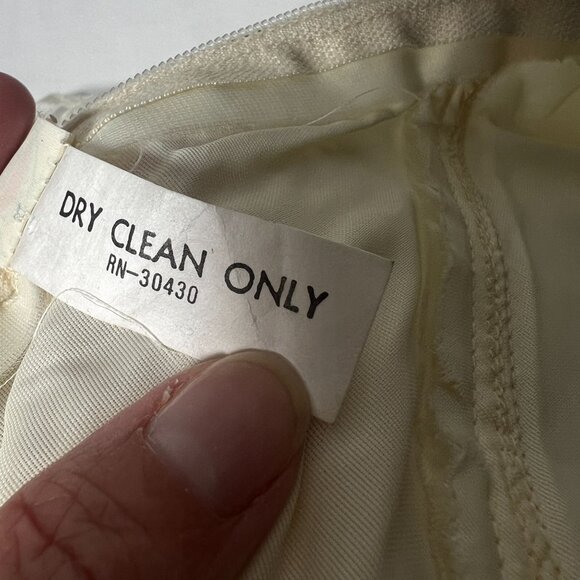 Vintage 70s Chiffon Maxi Wedding Dress Union Made Prom Ivory Lace Hi Neck Small - Picture 16 of 16